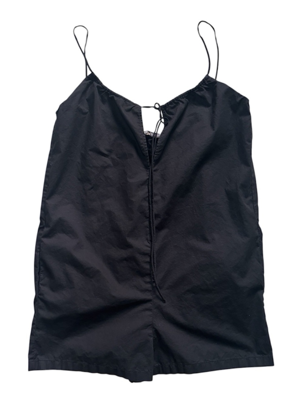 Zara Black Cotton Romper Womens Small Drawstring Keyhole Sleeveless